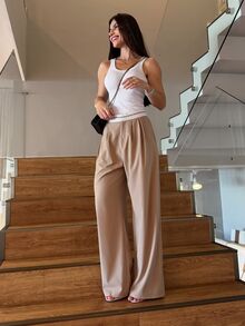 Yohana Edit Contrast Color Pocket Casual Suit Wide-Leg Pants In Fall/Winter - Khaki - View 3
