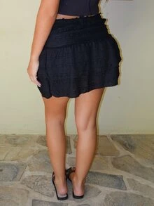 Summer Sherwood Spring/Summer Sweet Multi-Layer Ruffle Hem Puff Skirt, Tall Women's High-Waisted Skirt - Black - View 4