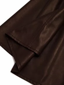 Juhart A-Line Elastic Waist Plus Size Long Leather Commuter Fashion Skirt - Coffee Brown - View 3