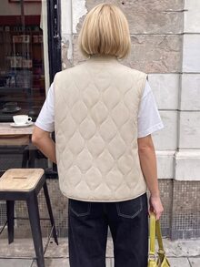 Struktiv Women's Summer Casual Commute Round Neck Zipper Utility Vest Thick Padded Reversible Jacket Everyday Beige - Apricot - View 2
