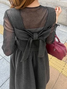 FRIFUL 女款韓式時尚百褶洋裝，適合度假與日常穿著，適用下午茶、早午餐、晚餐約會與派對，深灰色，夏季浪漫可愛優雅風 - 深灰色 - 查看 7