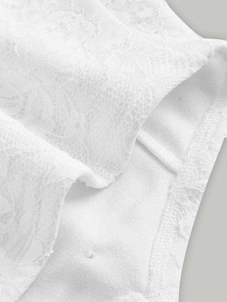 SHEIN MOD Lace Floral Patchwork Long Sleeve Women's Top - White - View 3