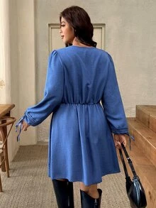 Lounesse Plus Size Fashion Lace Patchwork Elegant Casual Evening Brunch Birthday Dress Navy Blue Autumn Fall - Navy Blue - View 3