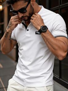 Manfinity Homme 男士夏季休閒短袖 Polo 衫 - 白色 - 查看 4