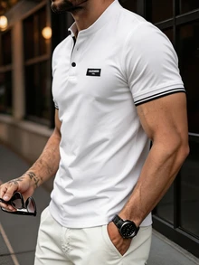 Manfinity Homme 男士夏季休閒短袖 Polo 衫 - 白色 - 查看 3