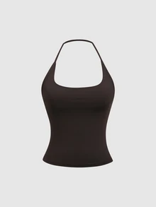 Sweetra 女款歐美時尚休閒外出社交新款秋冬修身性感掛脖優雅露背露肩辦公通勤休閒健身百搭三件套純色背心 - 彩色 - 查看 7