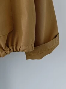 EMERY ROSE Plus Size Women's Minimalist Casual Commuter Style Cinched Waist Single-Breasted Hooded Jacket, Suitable For Daily Commute, Everyday Wear, Casual Leisure - Brown - View 6