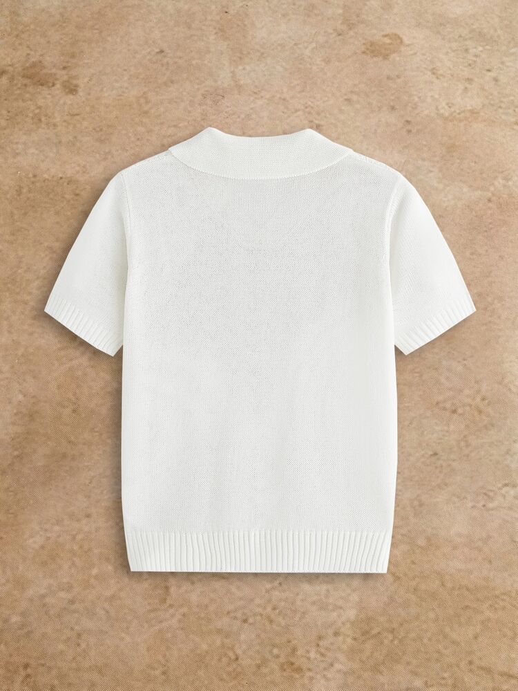 HIMLAND New Men's Hollow V-Neck Short Sleeve Knit Pullover Old Money Style Casual Commute Vacation Versatile All White Summer - White - View 3