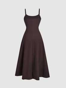 Skyraze Shell Woven Texture Brown And Cream Spaghetti Strap Dress Beach Brunch Vacation Summer Jamaican.Halloween.Back To School. Sexy Tropical - Brown - View 4