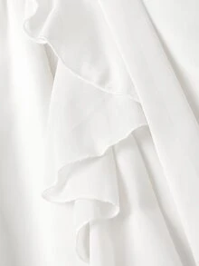 SHEIN MOD 大尺碼女款純色方領荷葉袖前綁帶百褶優雅束腰性感仙女風度假約會洋裝 白色夏季 - 白色 - 查看 7