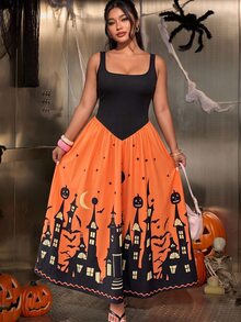 SHEIN EZwear 黑色休閒大尺碼女款萬聖節洋裝 - 彩色 - 查看 5
