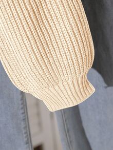 Solid Color Casual Lazy Pullover Sweater Girl Round Neck Autumn/Winter New Loose Versatile Knit Crop Top - Apricot - View 7