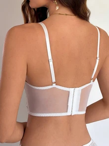 Firerie 1pc White Romantic Sheer Cup Longline Bra, Suitable For Weddings, Intimate Wear - White - View 9