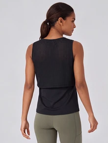 Easithlete Women's Solid Color Casual Modest Athleisure Versatile Daily Travel Sports T-Shirt Gym All Black Summer Gym - Black - View 2