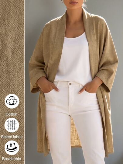 SHEIN LUNE CURVE Women's Plus Size Long Cardigan Jacket, Casual Outwear Top, Solid Color Long Coat Fall