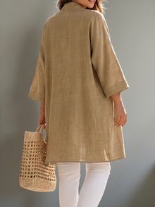 Linhara CURVE Women's Plus Size Long Cardigan Jacket, Casual Outwear Top, Solid Color Long Coat Fall - Apricot - View 2