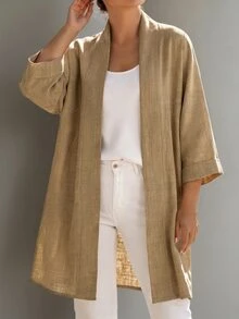 Linhara CURVE Women's Plus Size Long Cardigan Jacket, Casual Outwear Top, Solid Color Long Coat Fall - Apricot - View 4