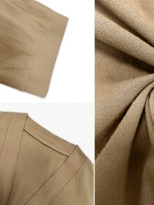 Linhara CURVE Women's Plus Size Long Cardigan Jacket, Casual Outwear Top, Solid Color Long Coat Fall - Apricot - View 7