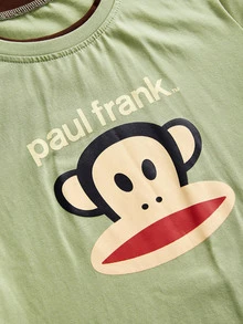 Paul Frank X ROMWE Y2K Retro Hot Girl All-Match Versatile Contrast Color 2 In 1 Print Long Sleeve T-Shirt - Green - View 12