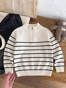 Kids Young Boy Casual College Retro Style Comfortable Soft Striped Knit Pullover Sweater , Suitable For Fall/Winter, Kids For Birthday Party, Evening Event, School Opening Ceremony - Multicolor - View 6
