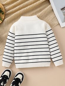 Kids Young Boy Casual College Retro Style Comfortable Soft Striped Knit Pullover Sweater , Suitable For Fall/Winter, Kids For Birthday Party, Evening Event, School Opening Ceremony - Multicolor - View 7