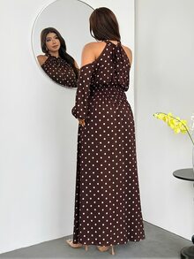 Firerie 大尺碼女款波點休閒派對洋裝 - 棕色 - 查看 2
