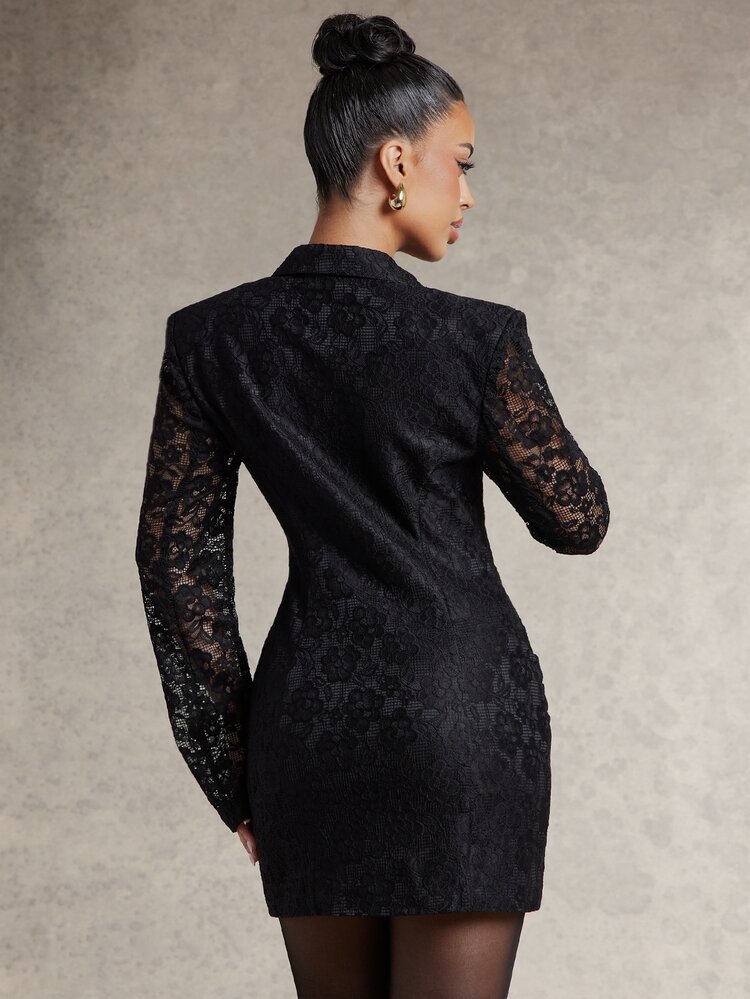 Silquee High-End Suit Women's Black Lace Deep V-Neck Draped Long-Sleeve Blazer For Work And Casual Wear Elegant Business Work Outfits For Women Office Party - Redwood - View 3
