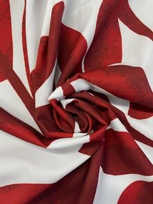Elenzga Women's Spring/Summer Elegant Burgundy Red Leaf Print Side Knot High Waist Slim Fit Flared Long Skirt - Red - View 4