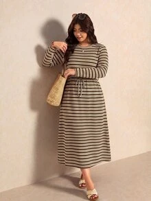 Elaquor Plus Size Casual Striped Vacation Dress - Multicolor - View 5
