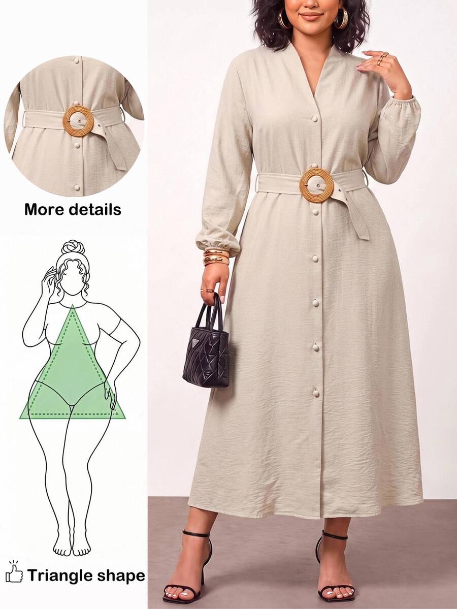 Truni Gaun Aprikot Elegan untuk Wanita Ukuran Plus, Sempurna untuk Musim Gugur, Kencan, dan Perjalanan Sehari-hari - Aprikot - View 1