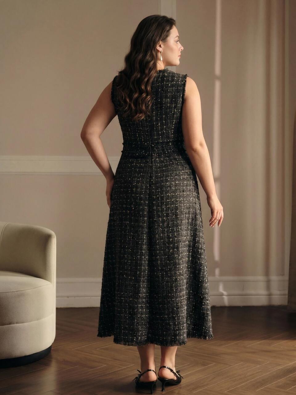 MOTF PLUS AUTUMN/WINTER TWEED SLEEVELESS MIDI DRESS