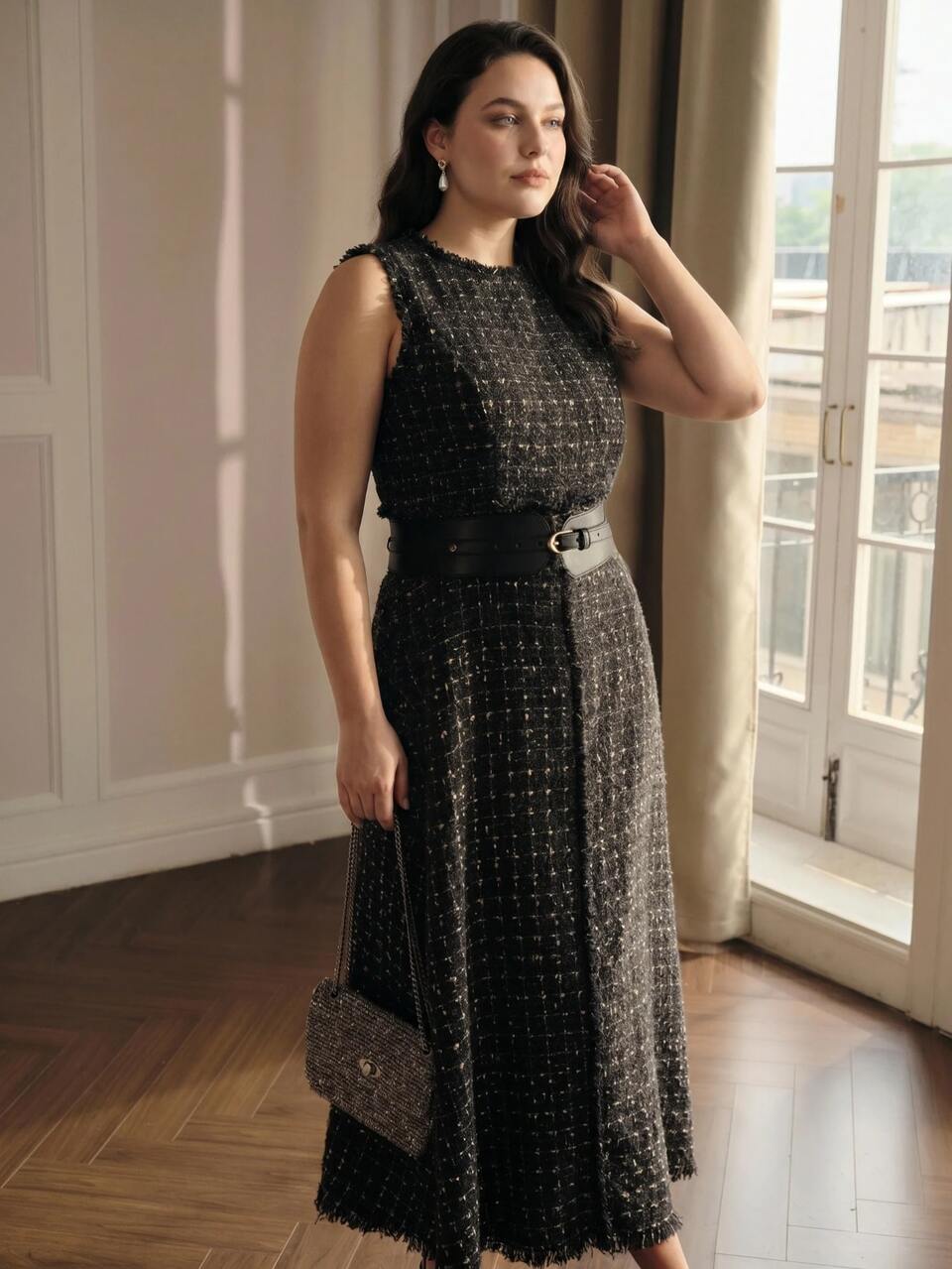 MOTF PLUS AUTUMN/WINTER TWEED SLEEVELESS MIDI DRESS