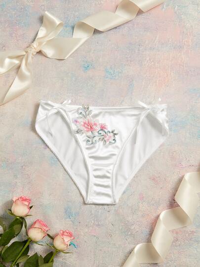 Elorette White Lace Patchwork Floral Pattern Bow Romantic Elegant Women's Triangle Panties