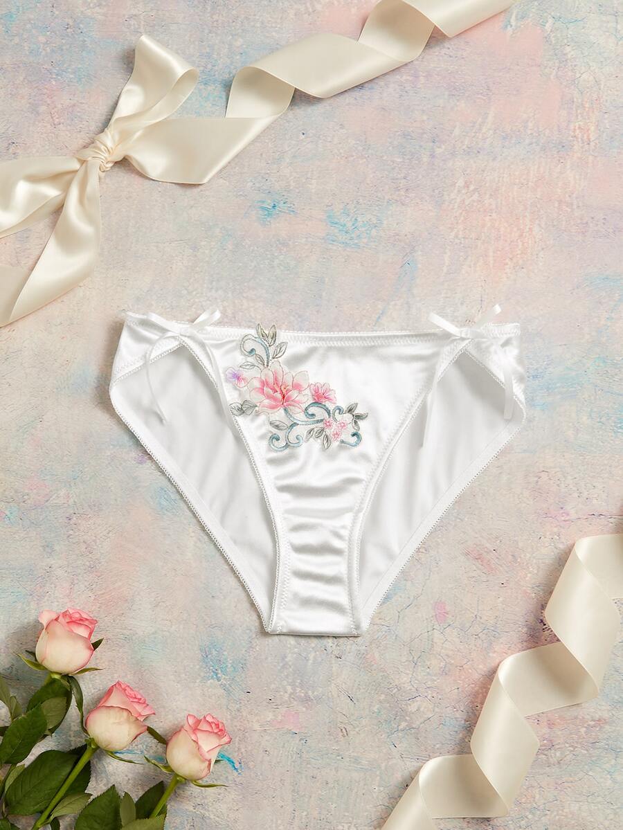 Elorette White Lace Patchwork Floral Pattern Bow Romantic Elegant Women's Triangle Panties - White - View 1
