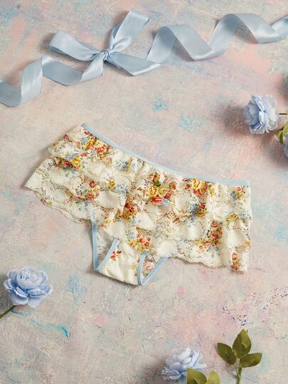 Elorette Women's Floral Lace Ruffle Fashion Triangle Panties