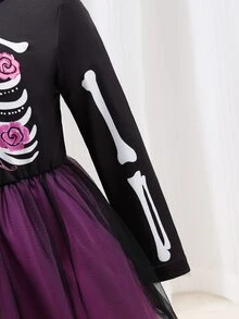 Glamorique Kids 小女孩可爱印花网纱连衣裙，适合假日和度假穿着 - 紫色 - 查看 3