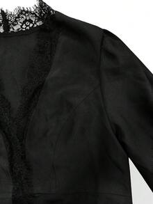 SHEIN Clasi CURVE 大尺碼女款蕾絲拼接休閒通勤旅行西裝外套 - 黑色 - 查看 3