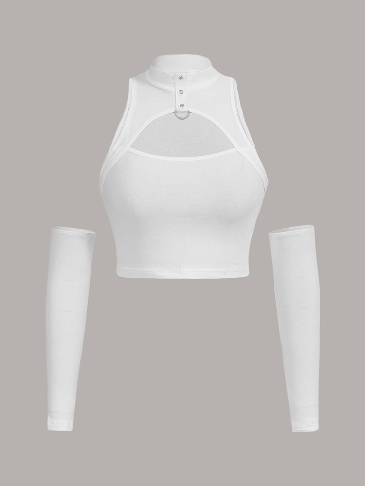 SHEIN ICON Cut Out Front Crop Top With Arm Sleeves - White - View 3