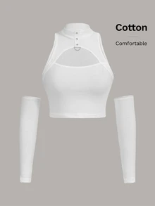 SHEIN ICON 前鏤空短款上衣帶袖子 - 白色 - 查看 6