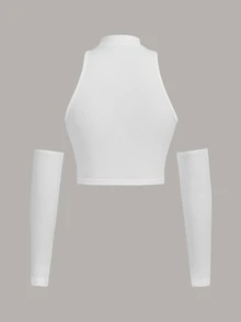SHEIN ICON 前鏤空短款上衣帶袖子 - 白色 - 查看 2
