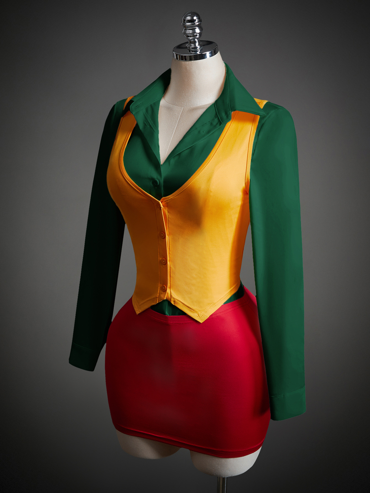 SHEIN ICON Women's Halloween Joker Solid Color Single-Breasted Vest And Skirt Suit Set,Halloween Costumes For Women - Multicolor - View 3
