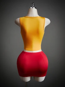 SHEIN ICON 萬聖節純色單排扣背心與裙裝套裝 - 彩色 - 查看 5