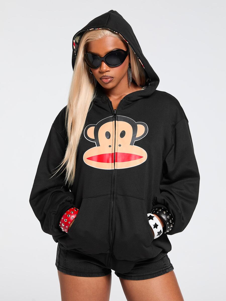 Paul Frank X ROMWE 女款卡通圖案連帽休閒日常長袖運動衫 - 彩色 - 查看 1