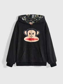 Paul Frank X ROMWE 女款卡通圖案連帽休閒日常長袖運動衫 - 彩色 - 查看 11