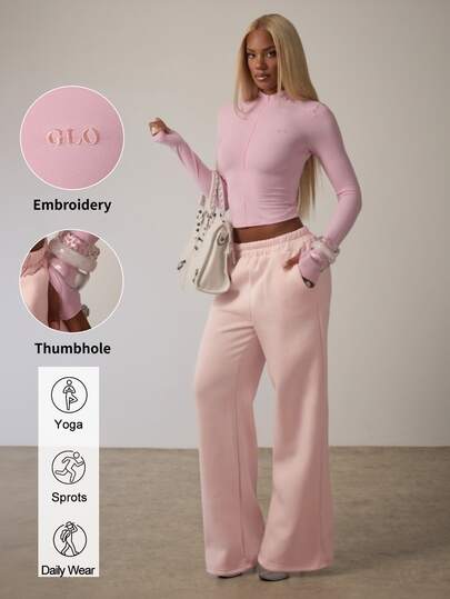 SHEIN BAE Top de manga larga casual para uso diario con patrón de bordado de letras para mujer