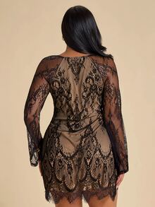 SHEIN BAE CURVE Plus Size Women's Lace Elegant Short Dress - Black - View 4