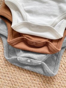 PrepCrw 3pack Baby Girl Solid Color Knitted Soft Long Sleeve Bodysuit Grey White Brown Graphic Gender Neutral Tropical Thanksgiving Fall 1st Birthday - Multicolor - View 6