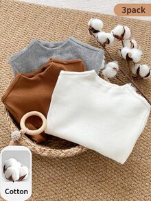PrepCrw 3pack Baby Girl Solid Color Knitted Soft Long Sleeve Bodysuit Grey White Brown Graphic Gender Neutral Tropical Thanksgiving Fall 1st Birthday - Multicolor - View 3
