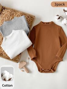 PrepCrw 3pack Baby Girl Solid Color Knitted Soft Long Sleeve Bodysuit Grey White Brown Graphic Gender Neutral Tropical Thanksgiving Fall 1st Birthday - Multicolor - View 1