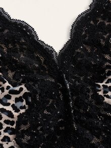 SHEIN ICON Leopard Print Lace Splicing Slit Summer Camisole - Grey - View 3